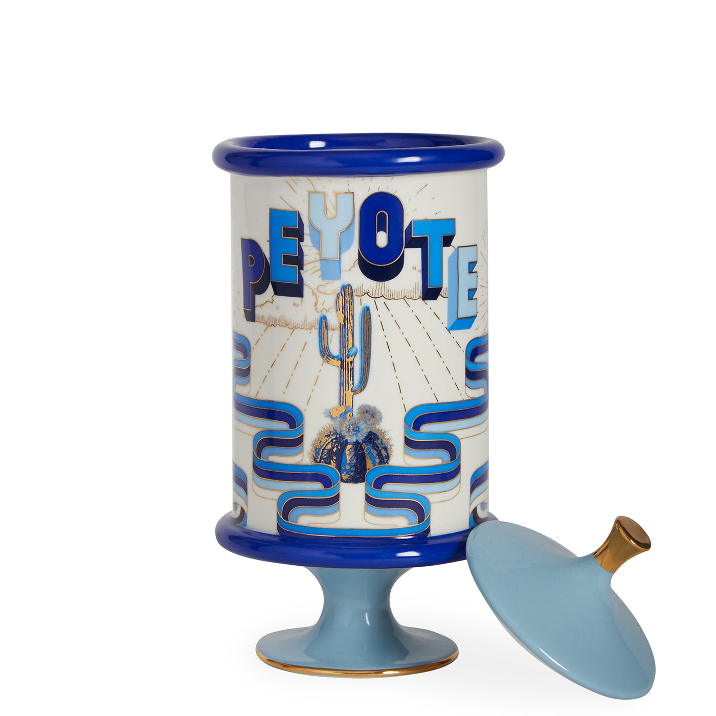 druggist peyote canister porcelain blue accents gold open - view 6