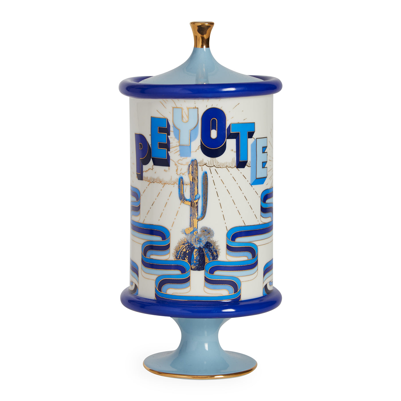 druggist peyote canister porcelain blue accents gold - view 1