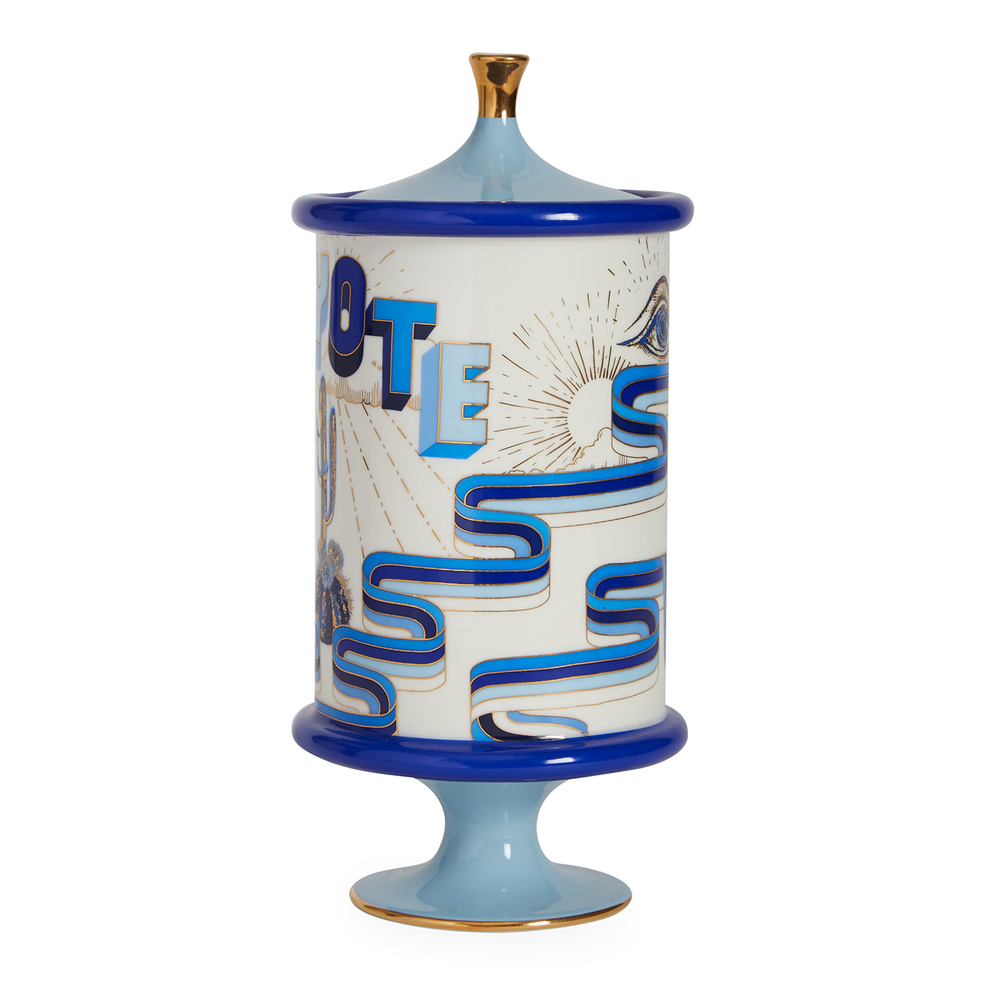 druggist peyote canister porcelain blue - holiday dining scene shot