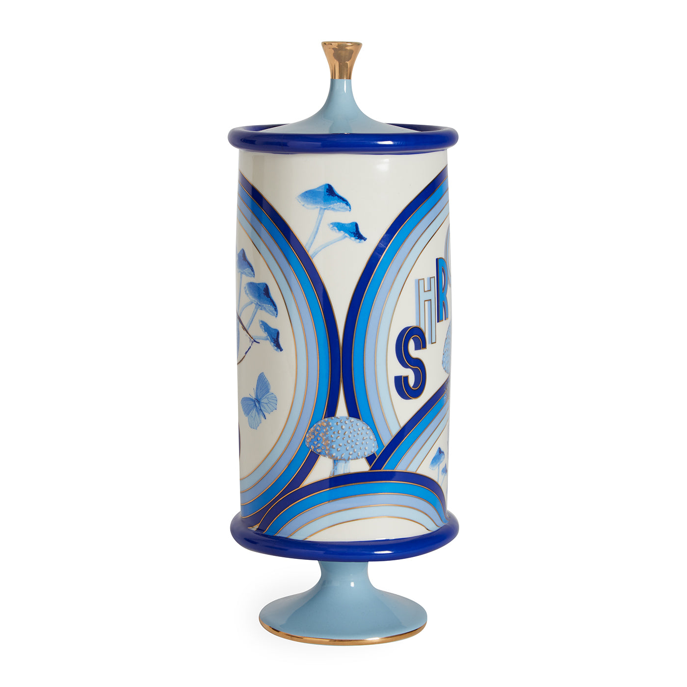 druggist shroom canister porcelain blue accents gold - view 3