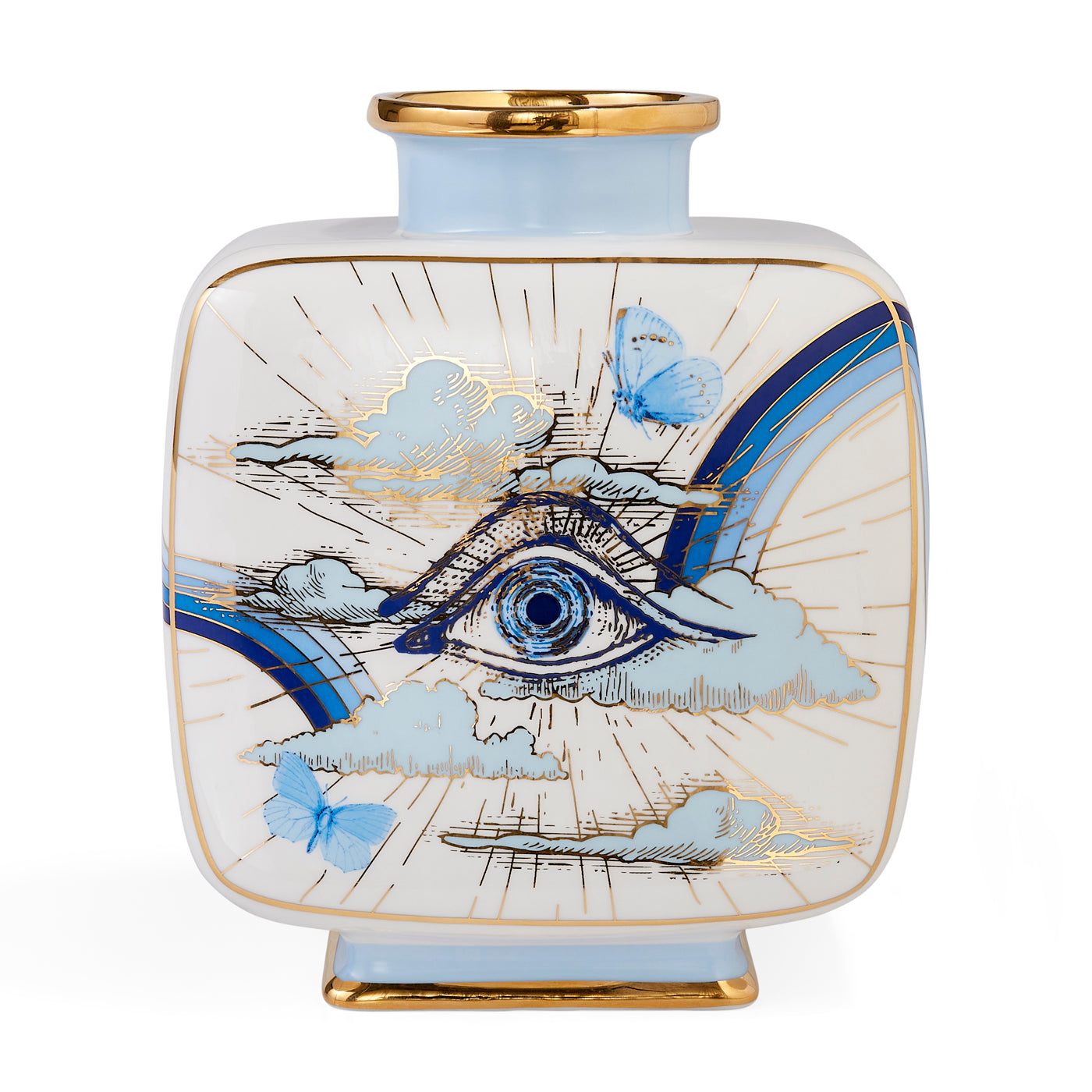 druggist square vase porcelain blue - back view