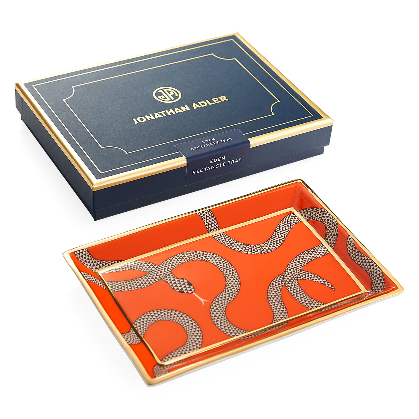 eden rectangle tray porcelain orange with box - angle view