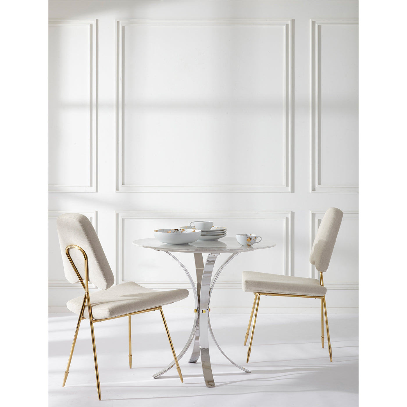 electrum cafe table maxime dining chairs - styled view