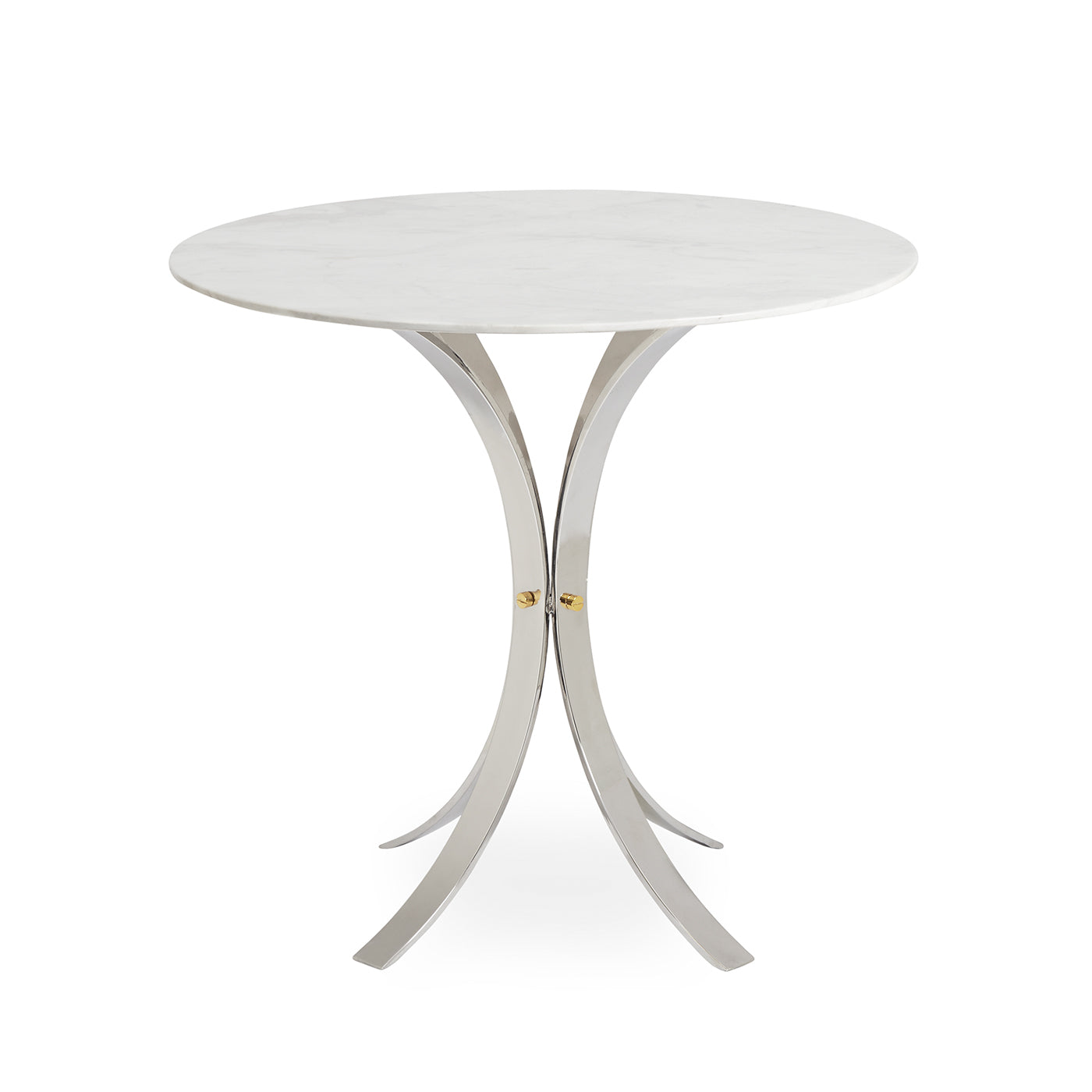 electrum cafe table white marble top nickel base - front view