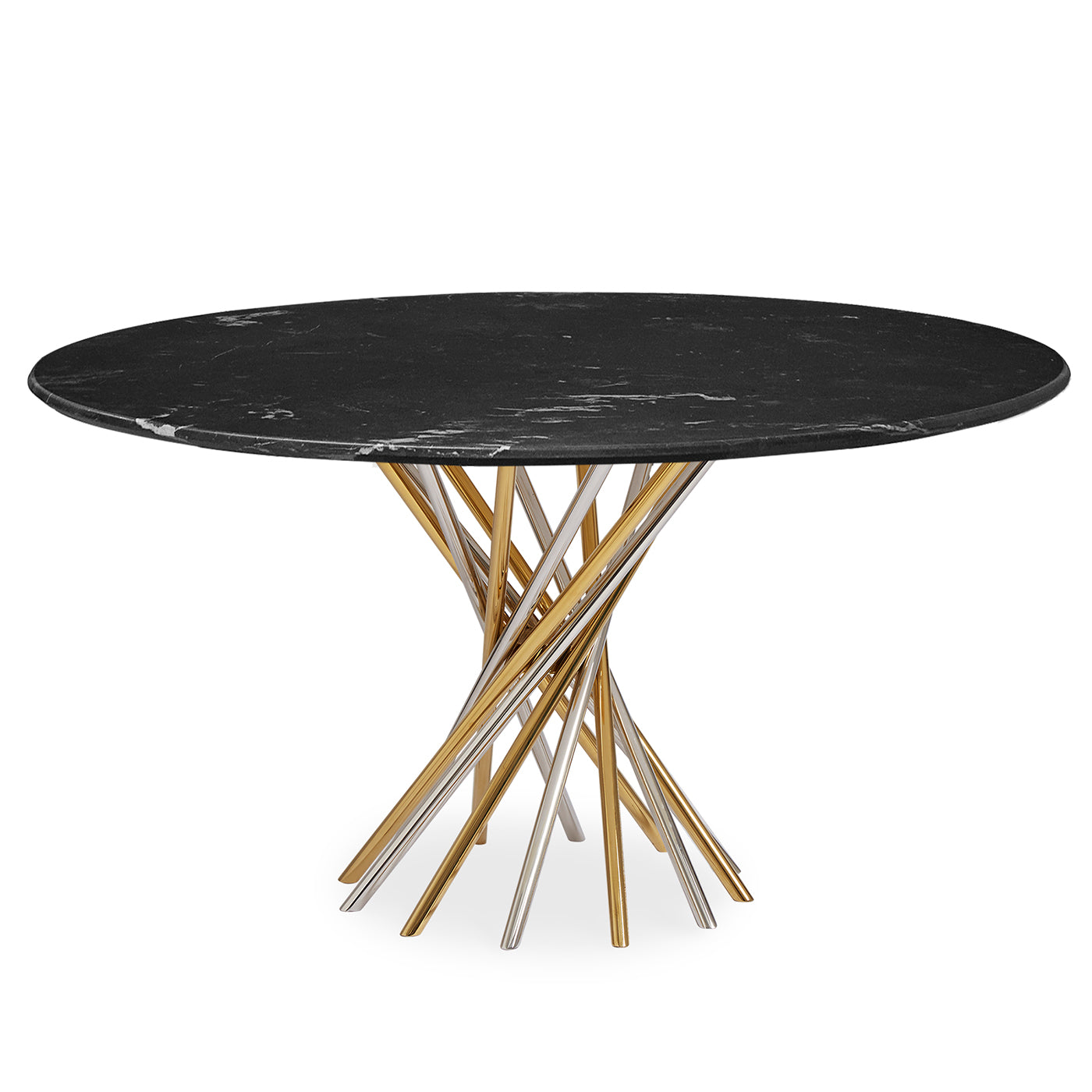 electrum dining table black marble top nickel brass base - front view