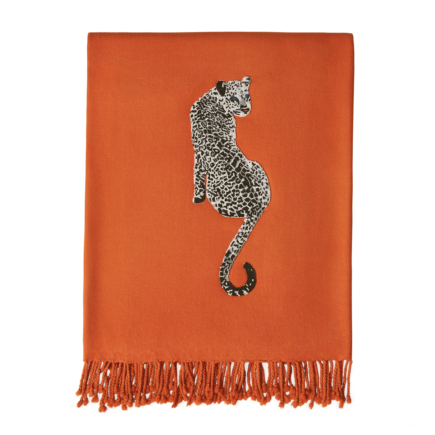 leopard embellished throw beaded wool - folded view