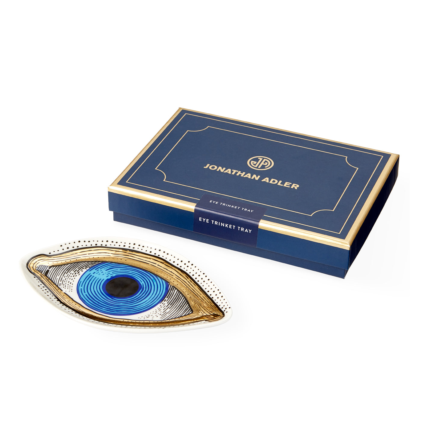 eye trinket tray porcelain blue gold - angle view