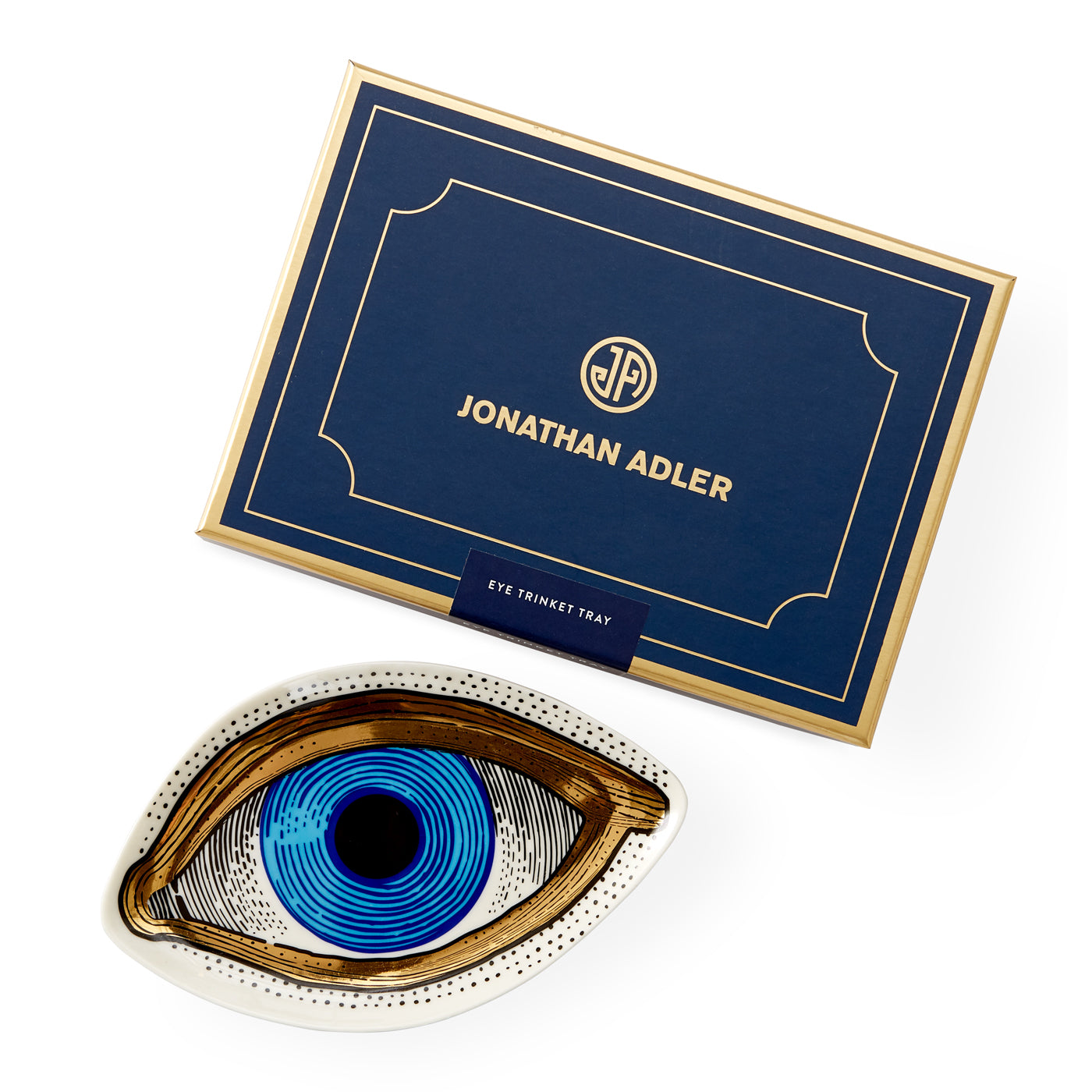 eye trinket tray porcelain blue gold box open - view 3