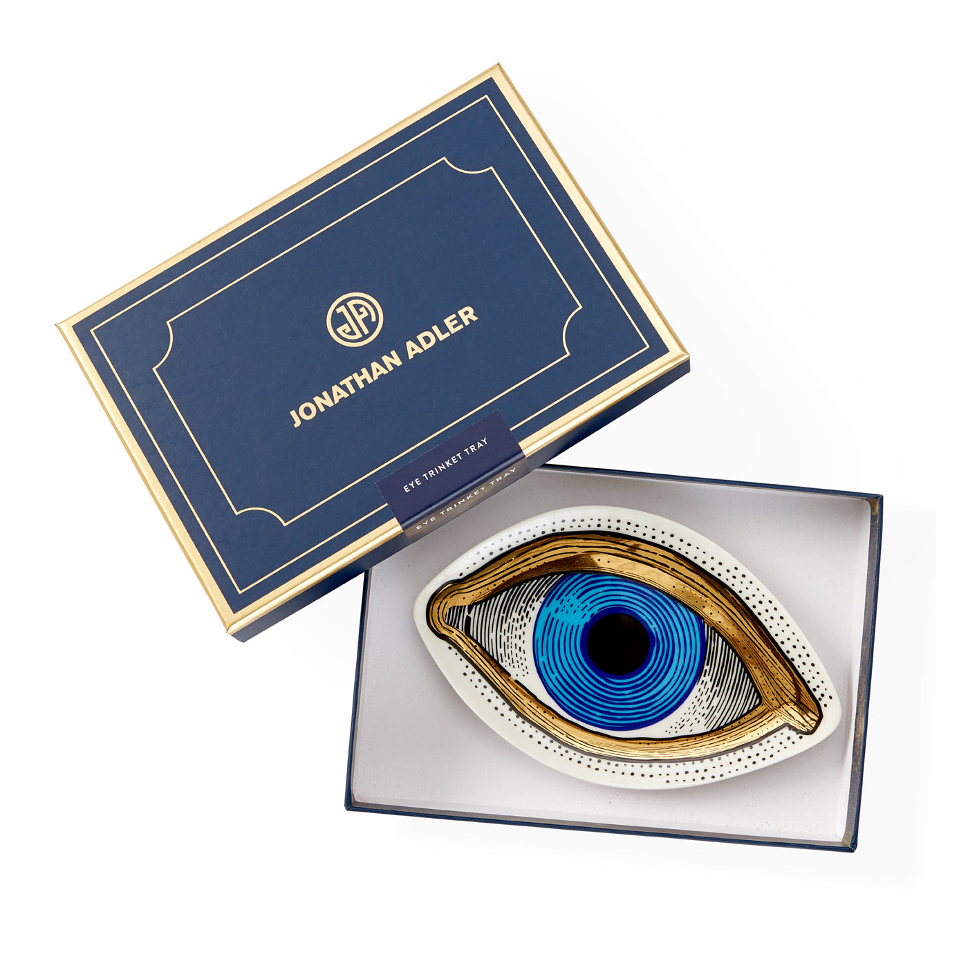 eye trinket tray porcelain blue gold box open - view 2