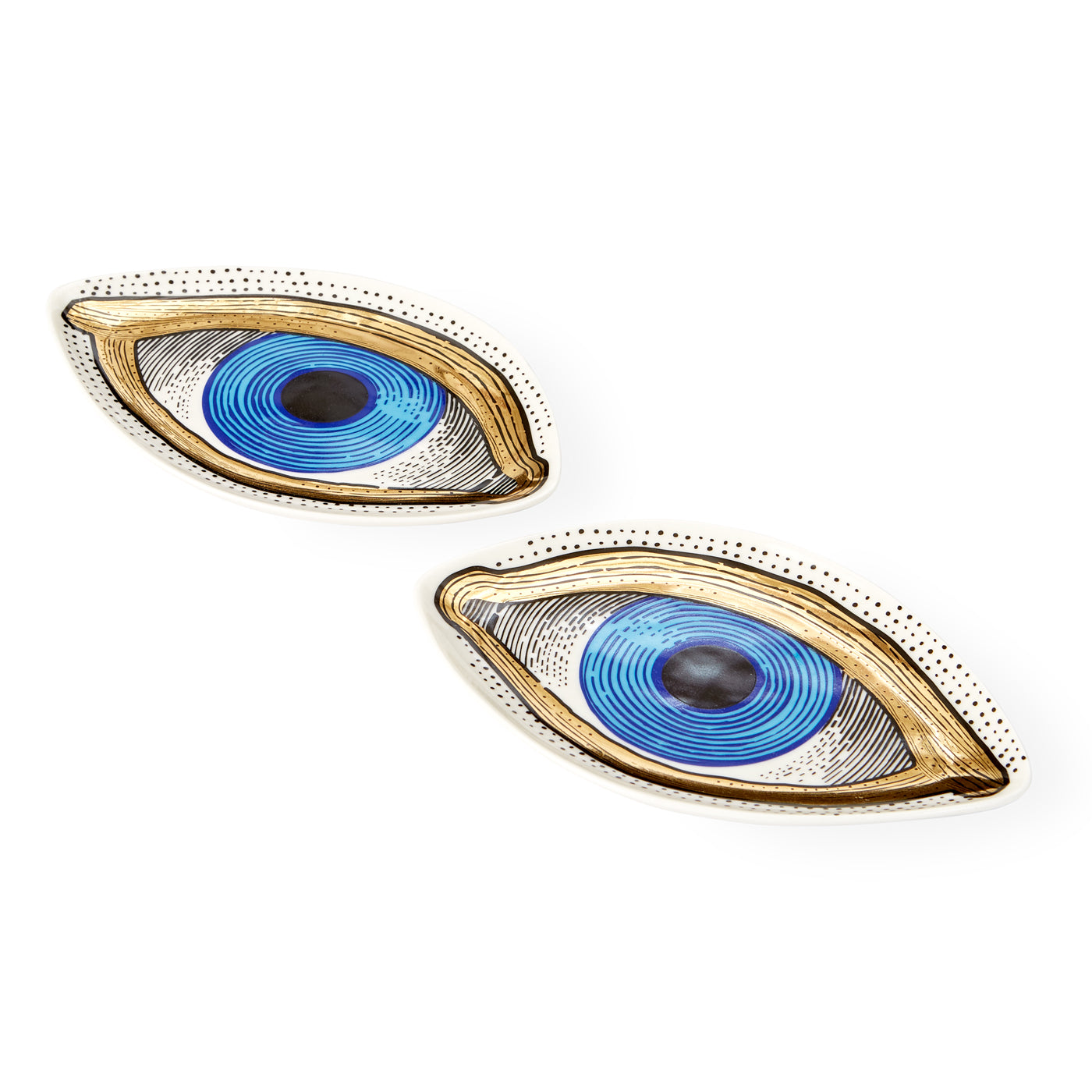 eye trinket tray set of two porcelain blue gold - angle view