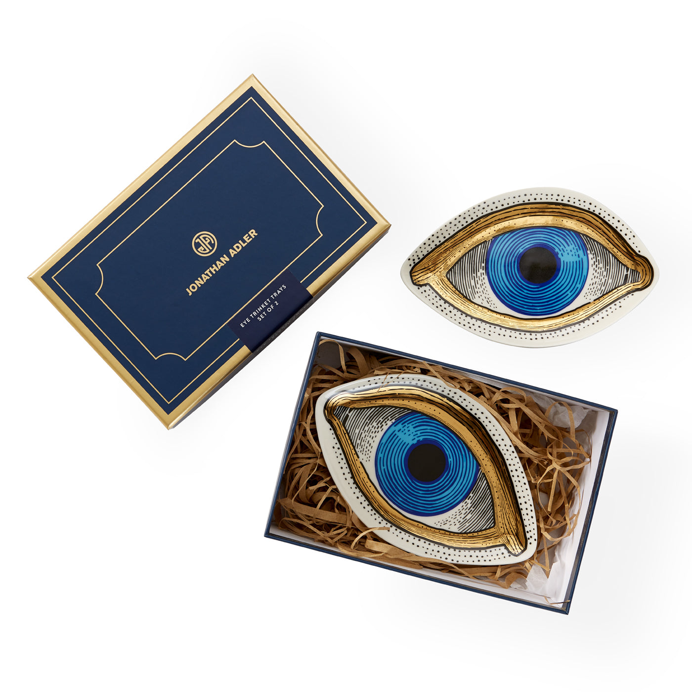 eye trinket tray set of two porcelain blue gold box open - view 2