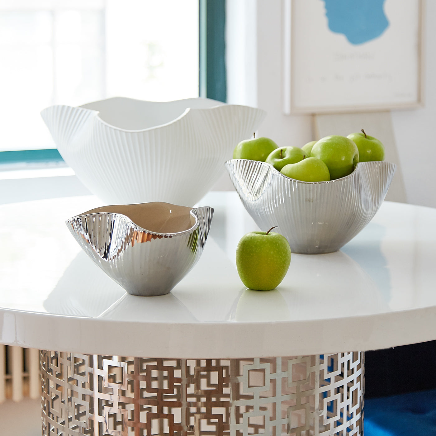 pinch bowl collection with green apples nixon dining table - styled view