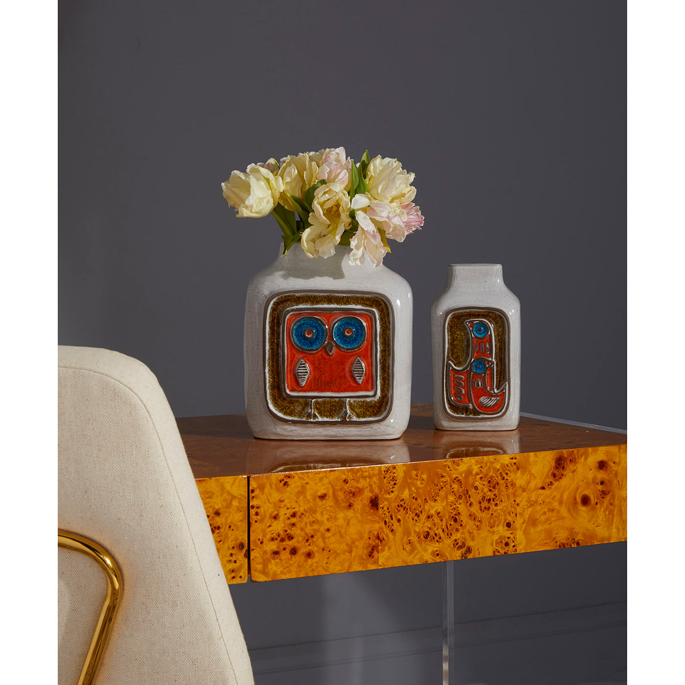 glass menagerie owl vase with flowers - styled view