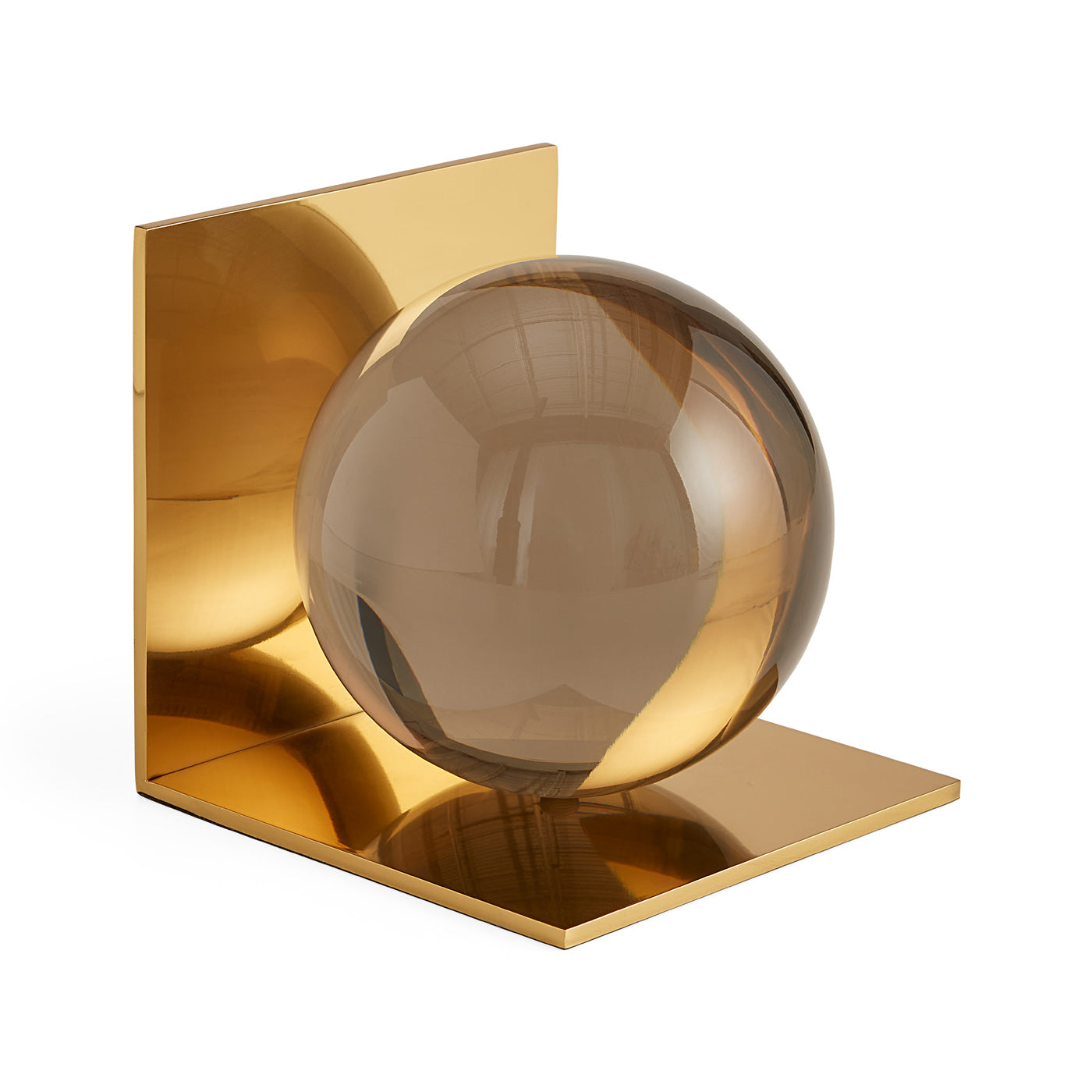 globo bookends acrylic smoke base brass - front view
