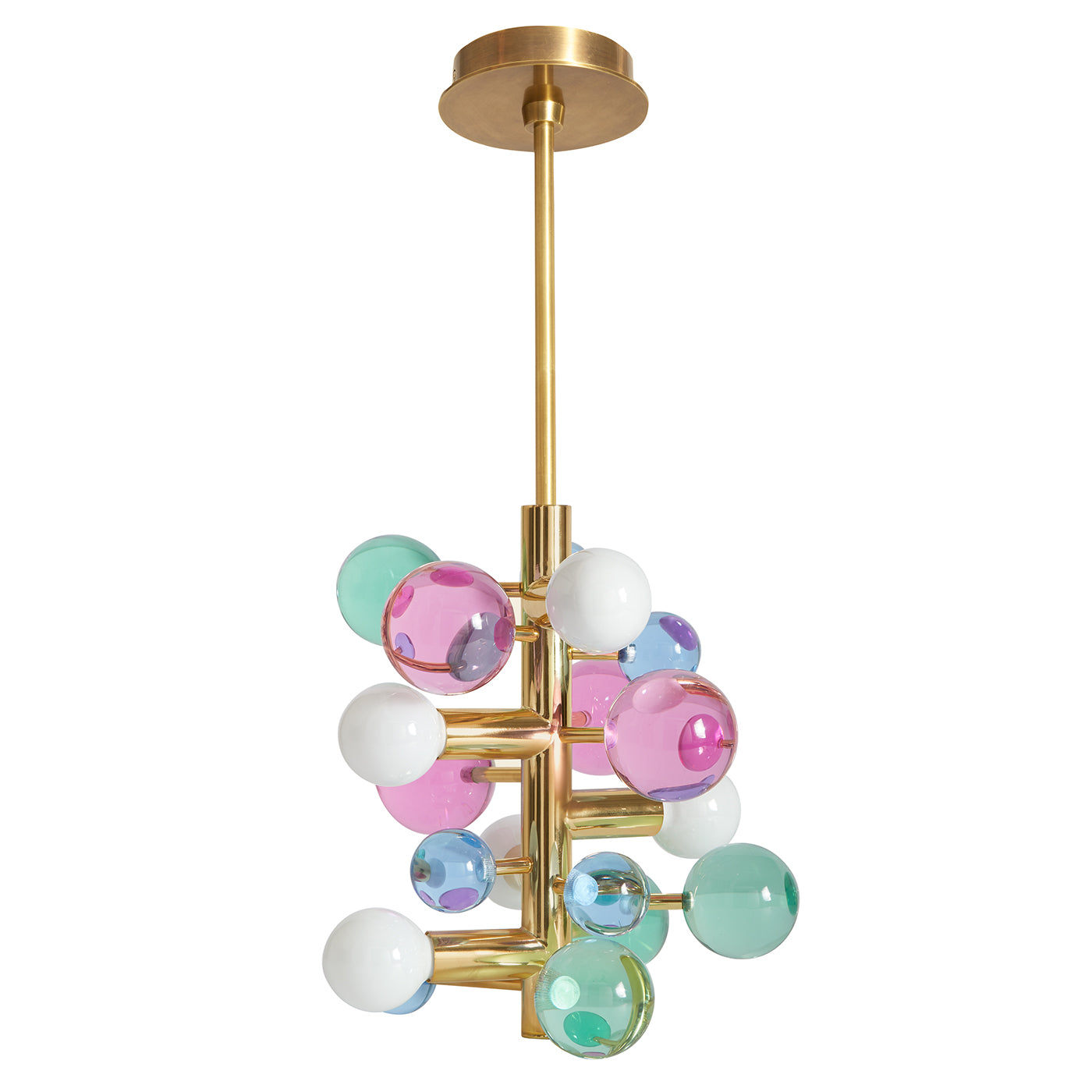 globo five-light chandelier acrylic multicolor brass - view 1