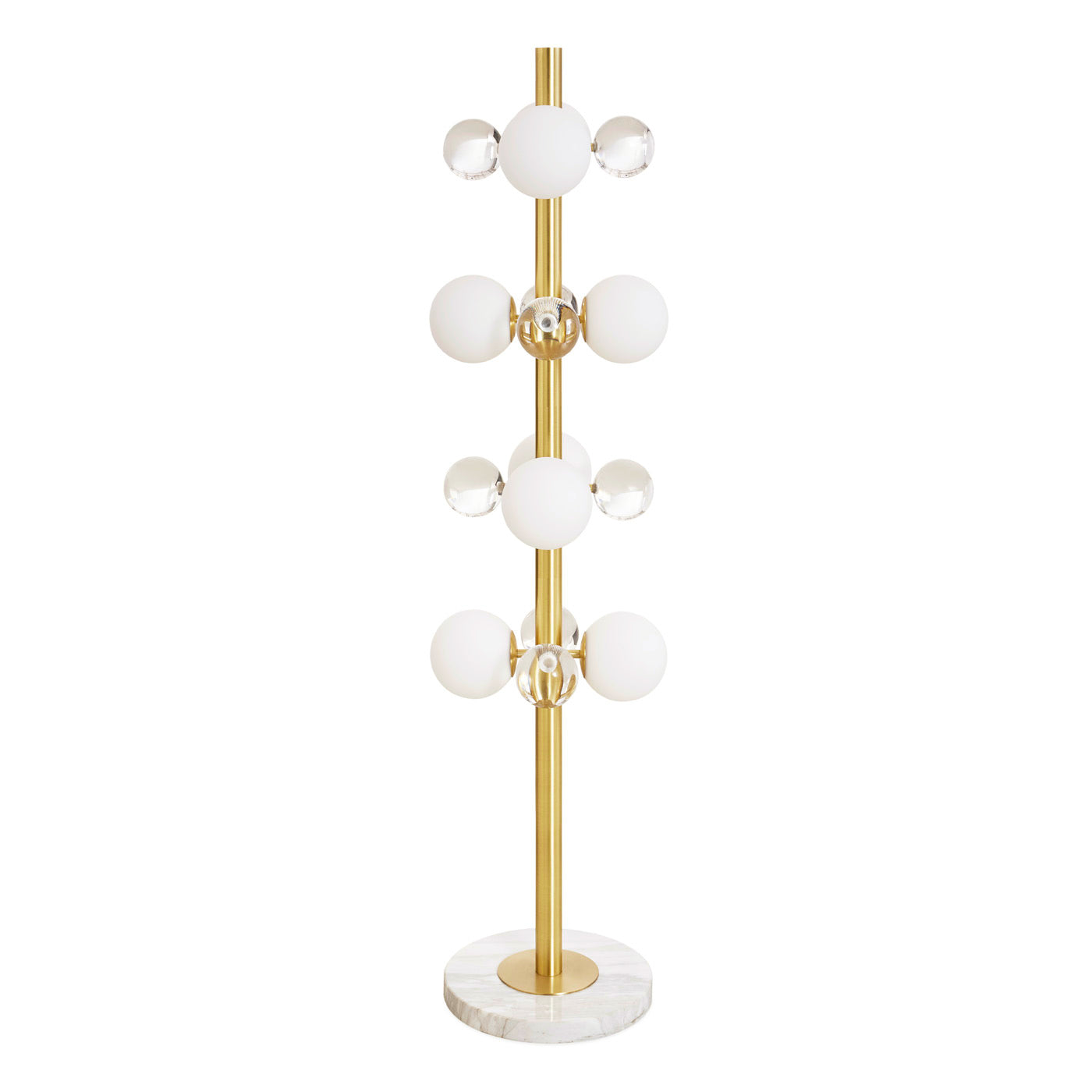 globo floor lamp clear acrylic brass frame - front view