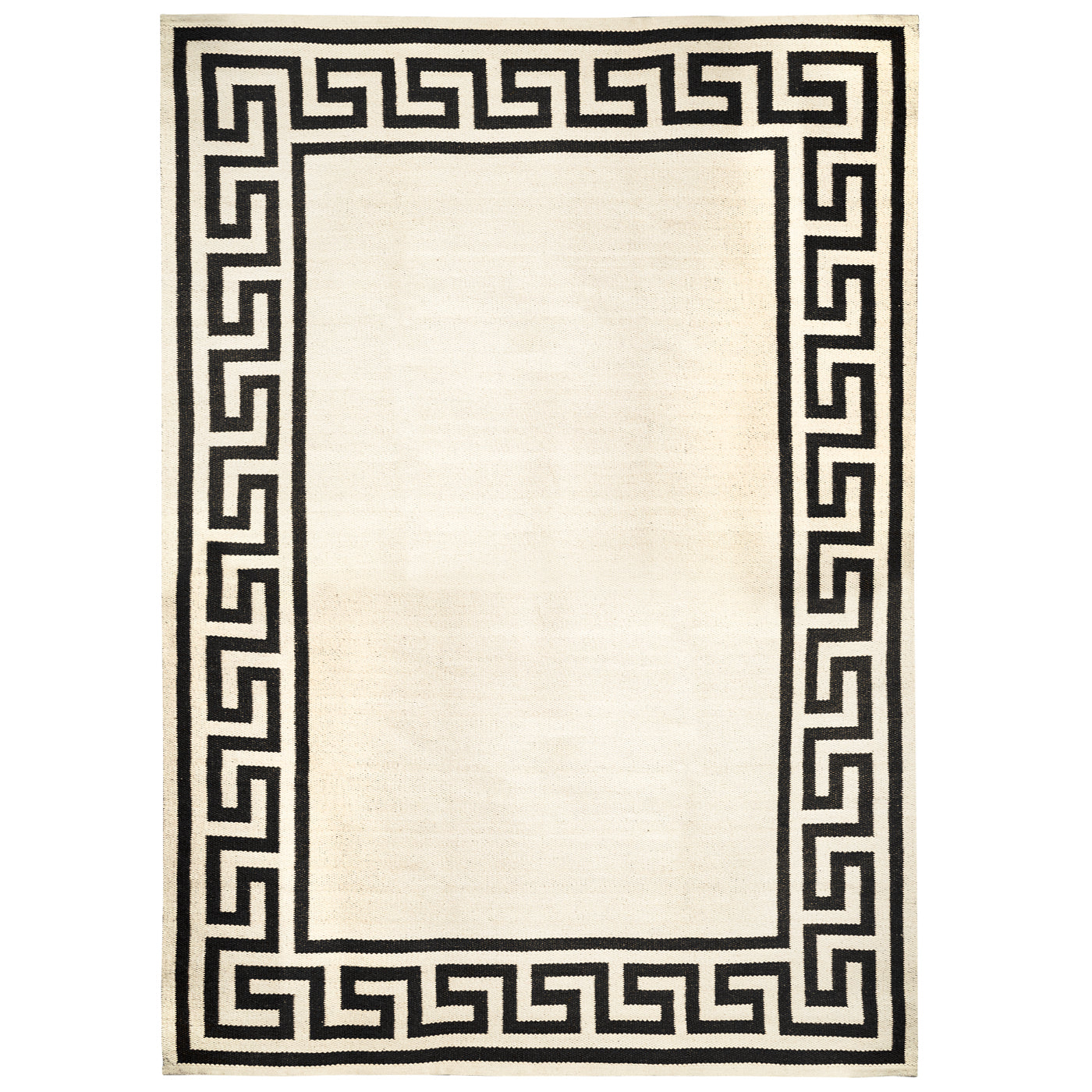 greek key border reversible peruvian flat weave rug black 6x9 - front view