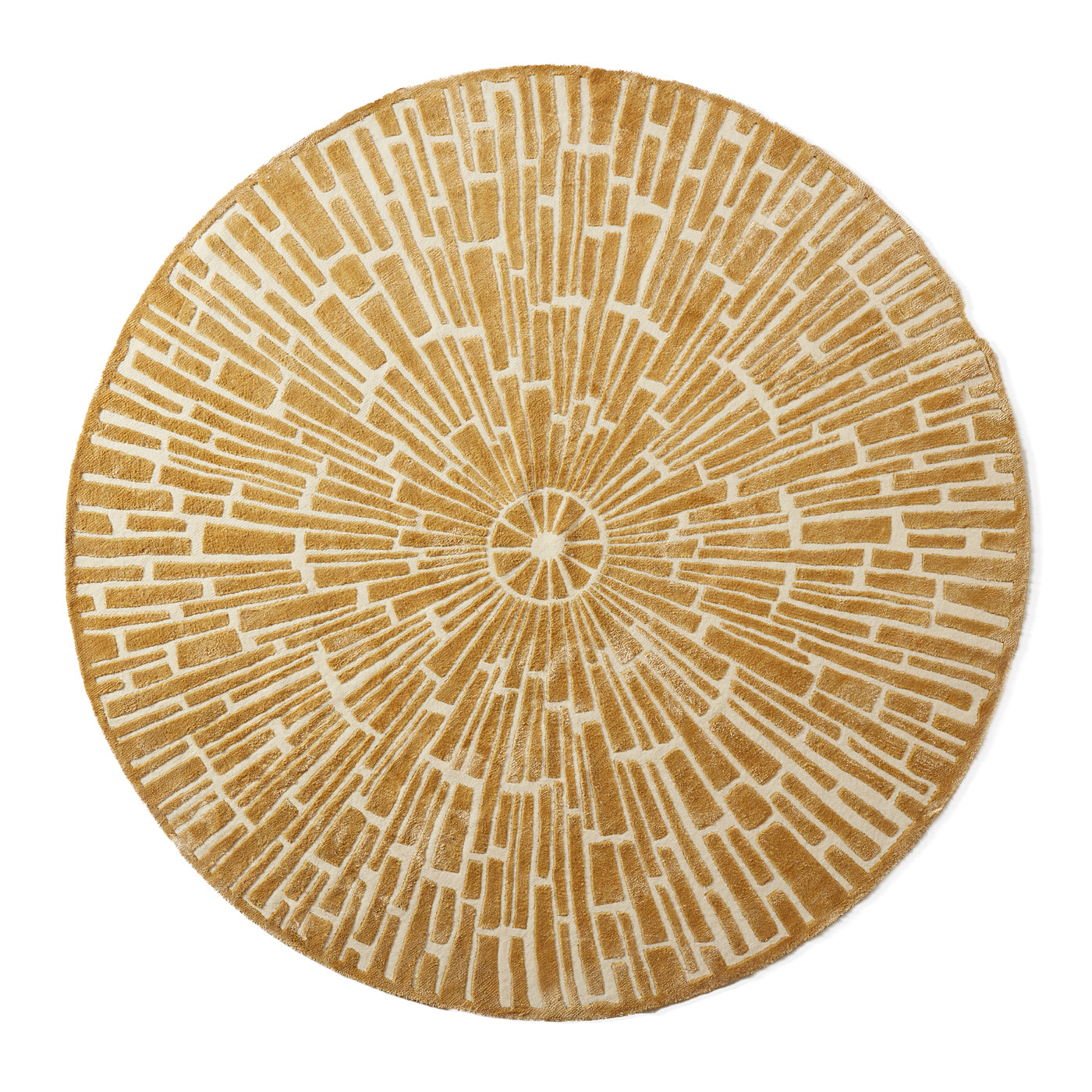 sunburst hand-knotted round rug wool gold - front view