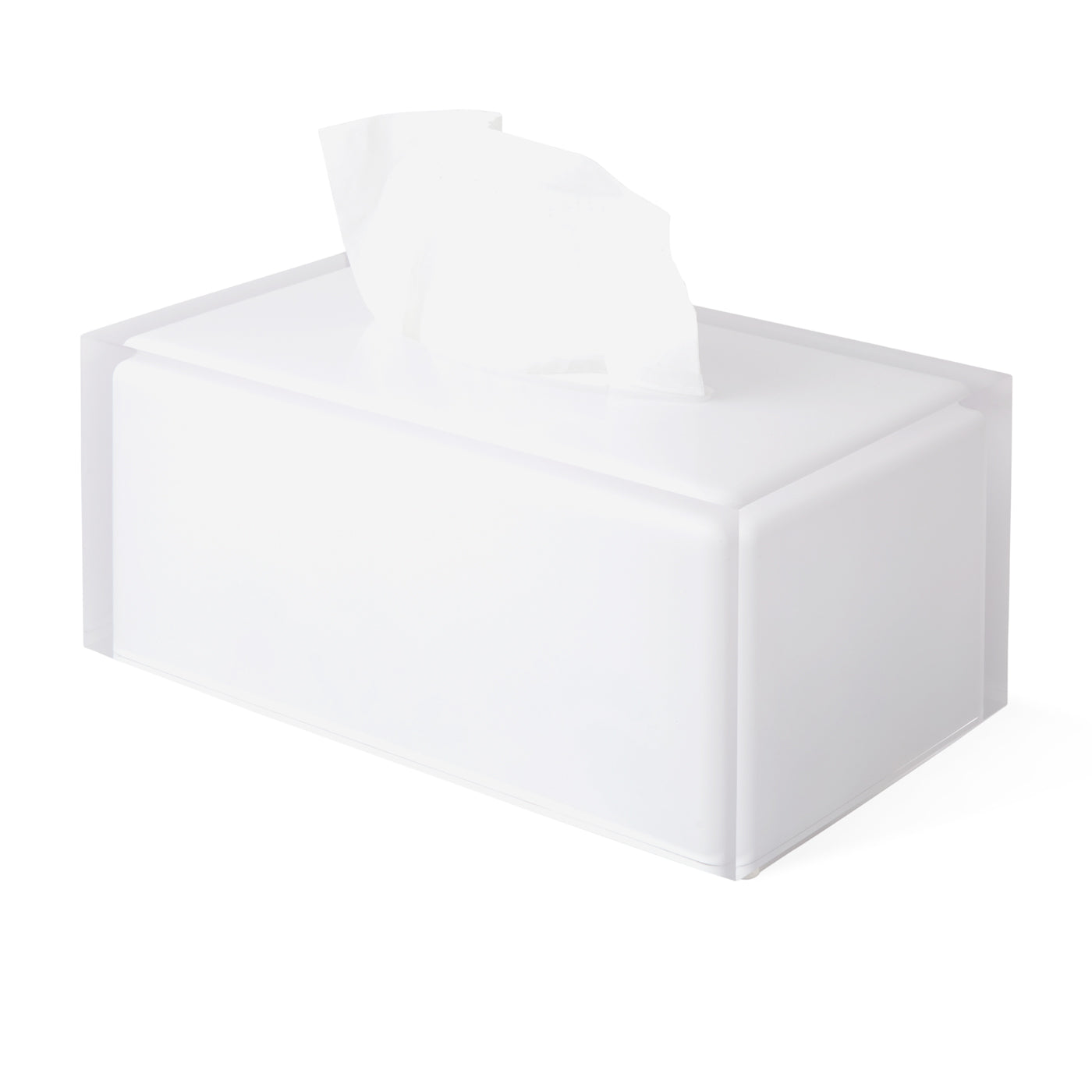 hollywood long tissue box acrylic white clear with tissue - angle view