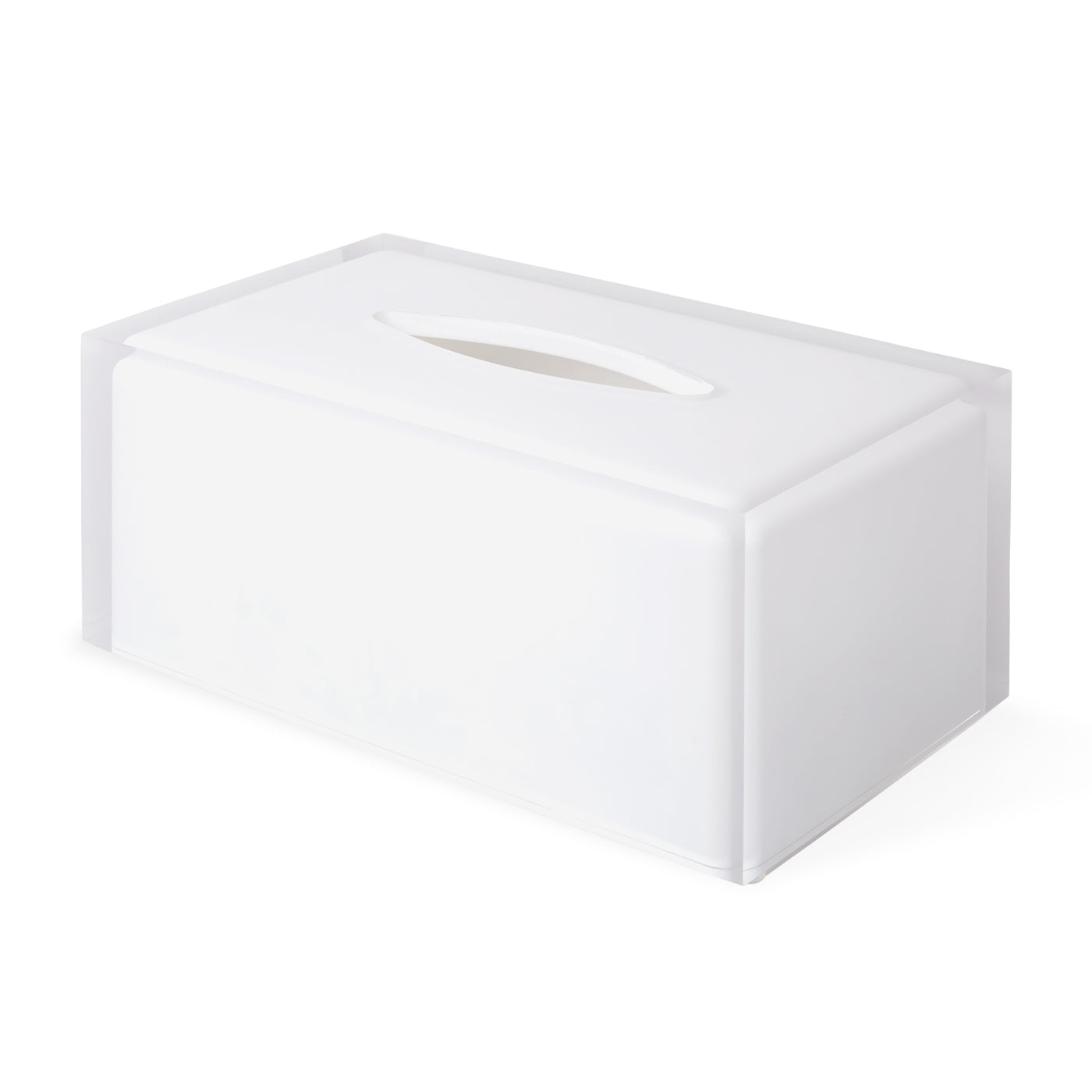 hollywood long tissue box acrylic white clear - angle view