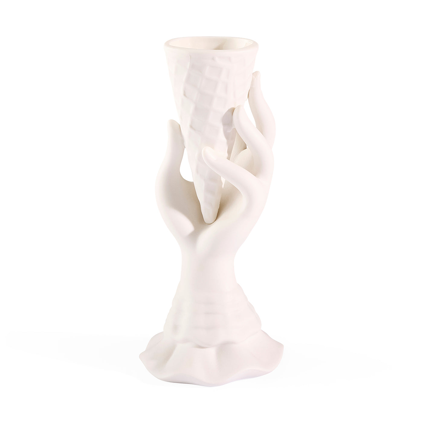 White ceramic vase with organic design on a white background