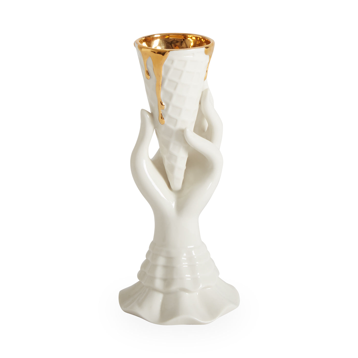 gilded i-scream vase porcelain white accent gold - front view