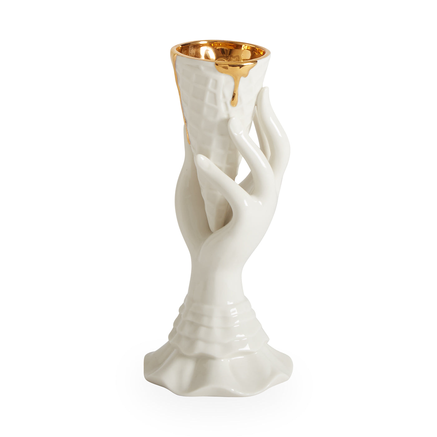 gilded i-scream vase porcelain white accent gold - view 2