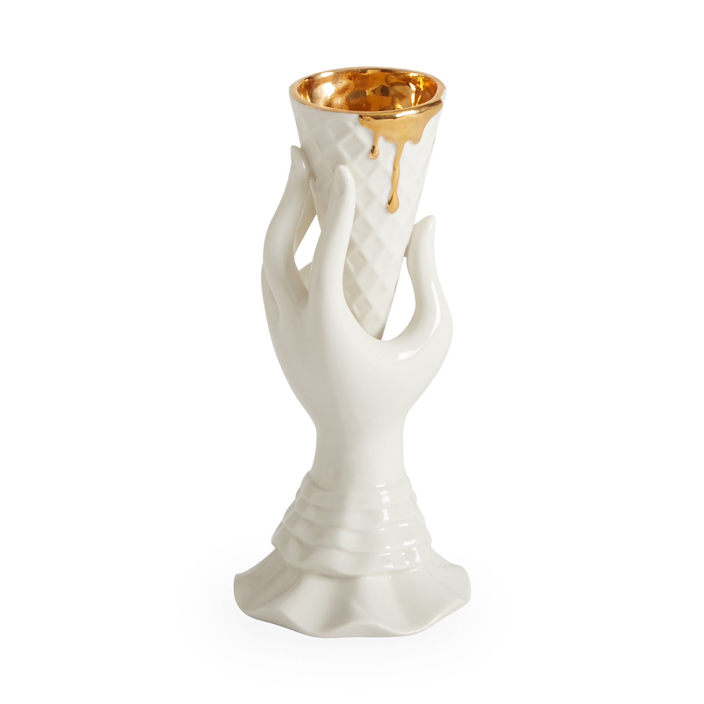 gilded i-scream vase porcelain white accent gold - view 3
