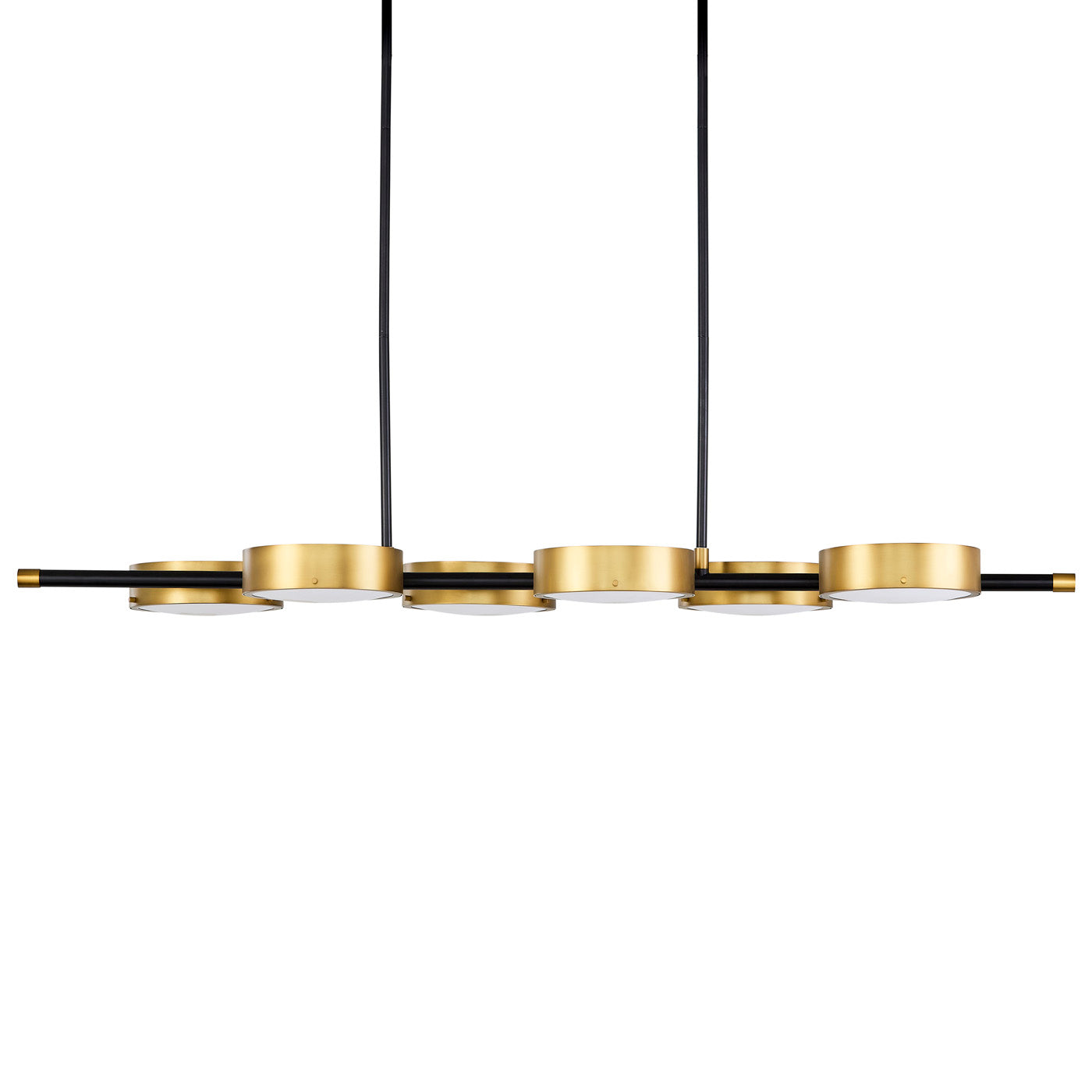 industry six light linear chandelier brass - front view