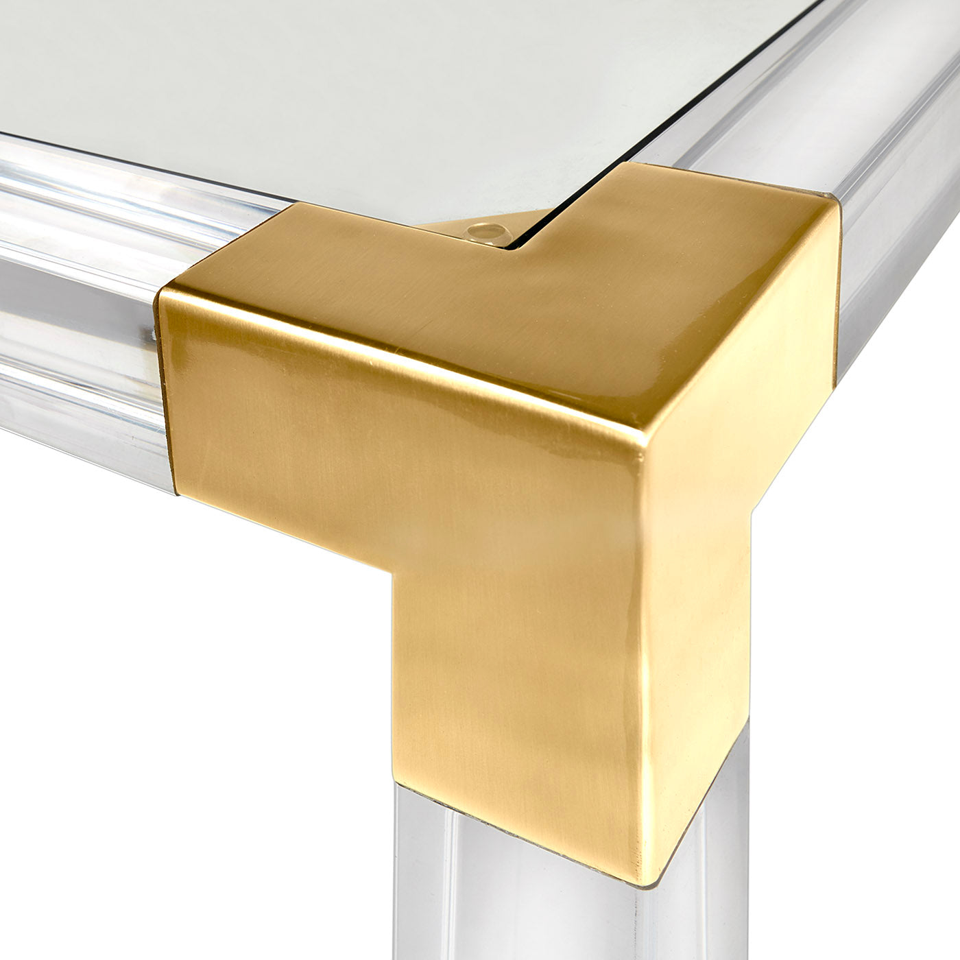 jacques game table glass top brass clear acrylic frame - detail view