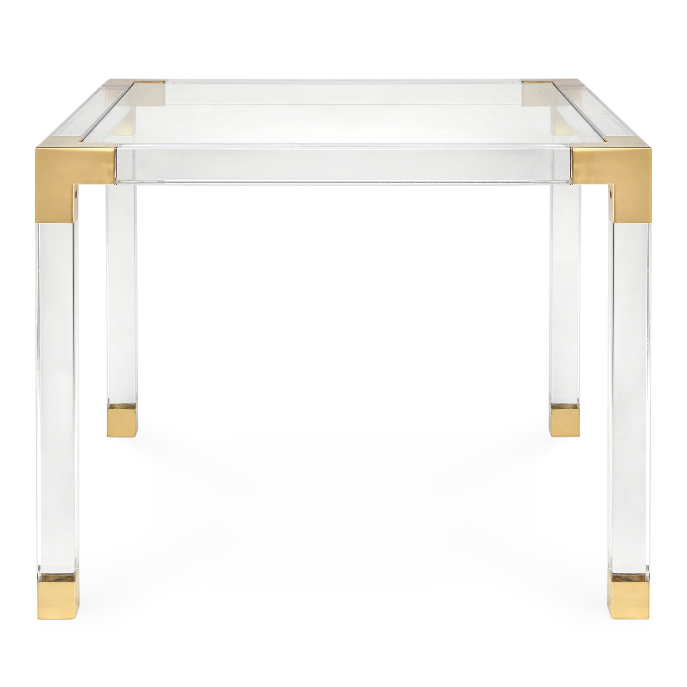 jacques game table glass top brass clear acrylic frame - front view