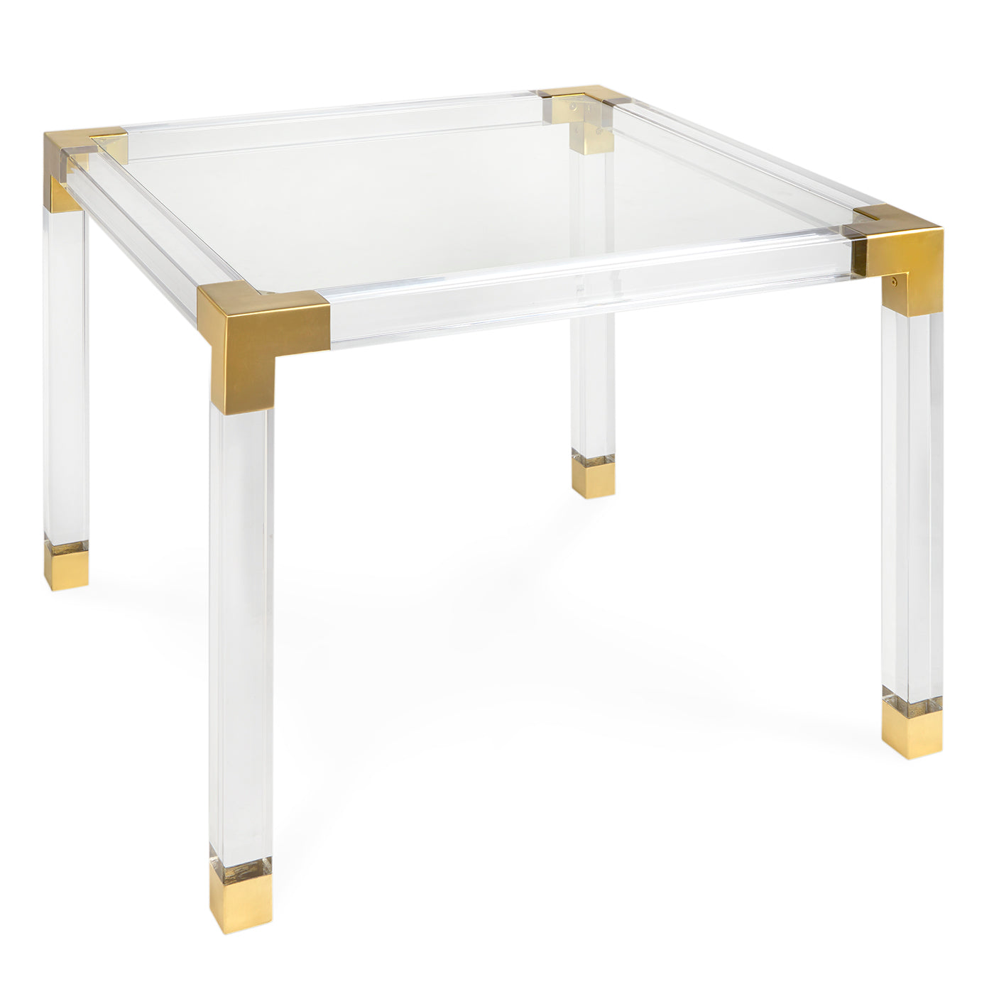 jacques game table glass top brass clear acrylic frame - angle view