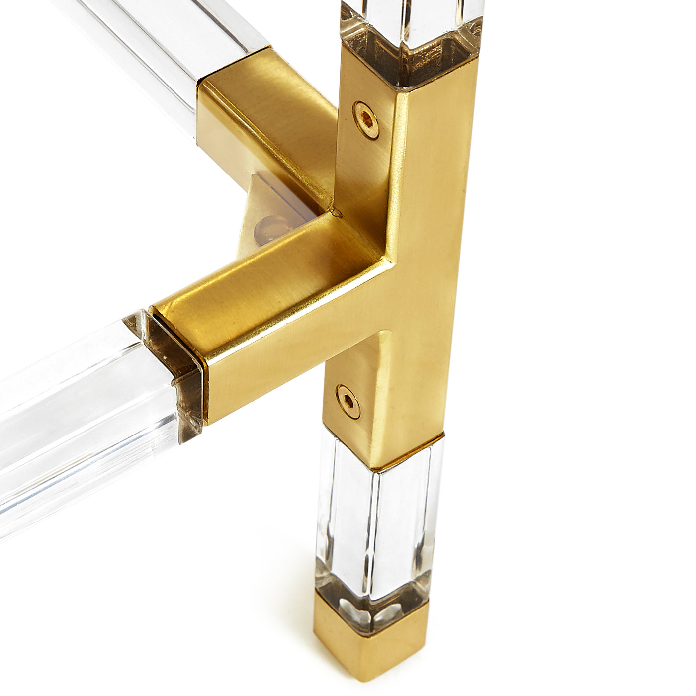 jacques pedestal glass shelves brass clear acrylic frame - detail view