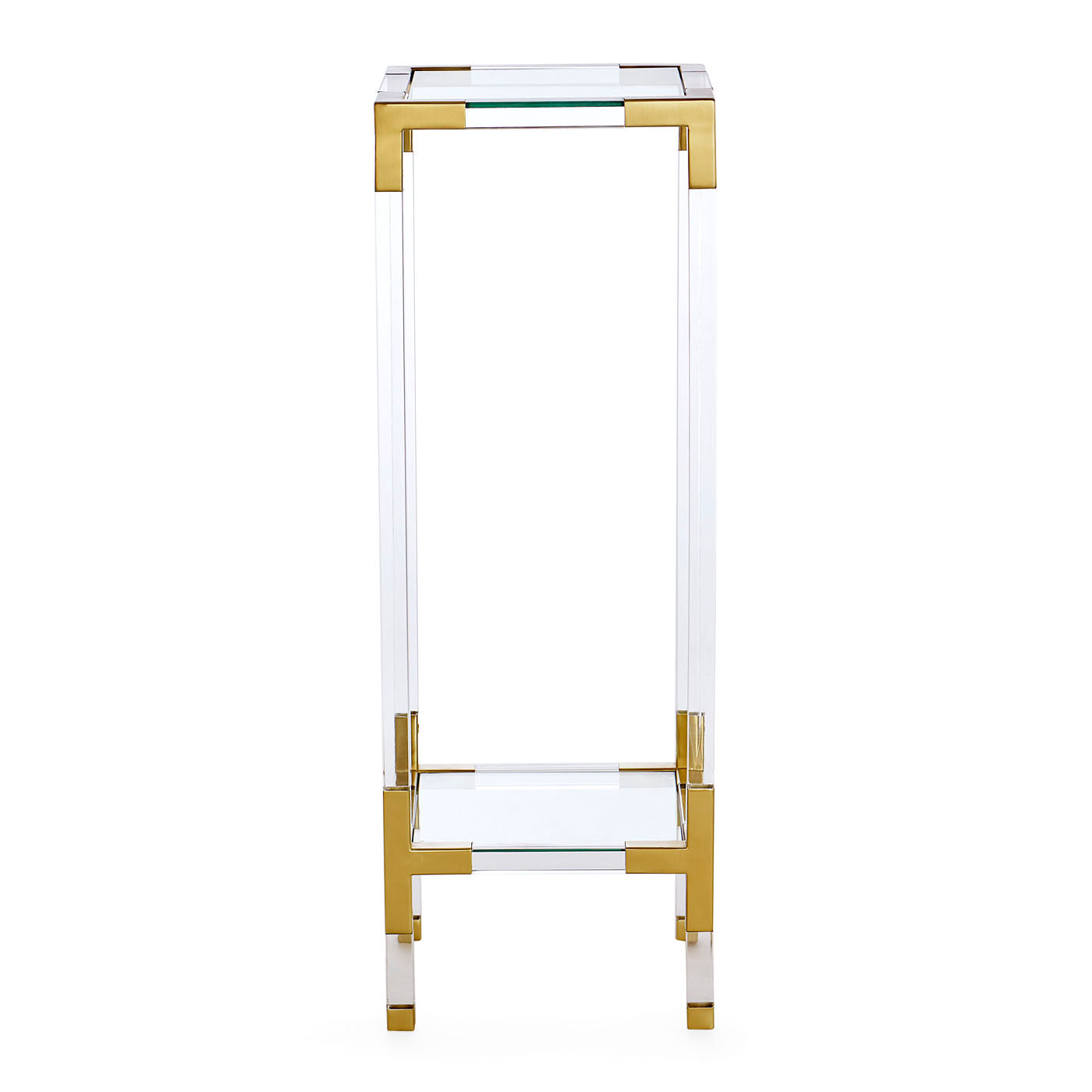 jacques pedestal glass shelves brass clear acrylic frame - angle view
