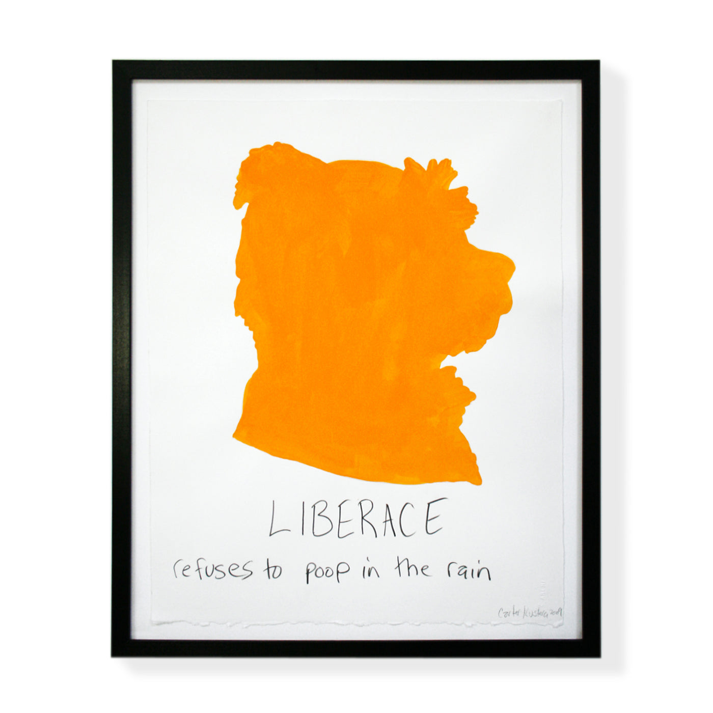 carter kustera custom silhouette and text portrait 19x15 orange liberace dog - front view
