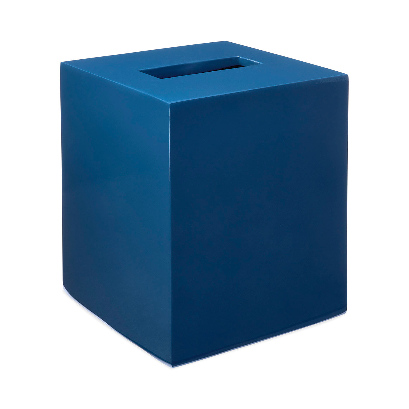 lacquer tissue box navy - angle view