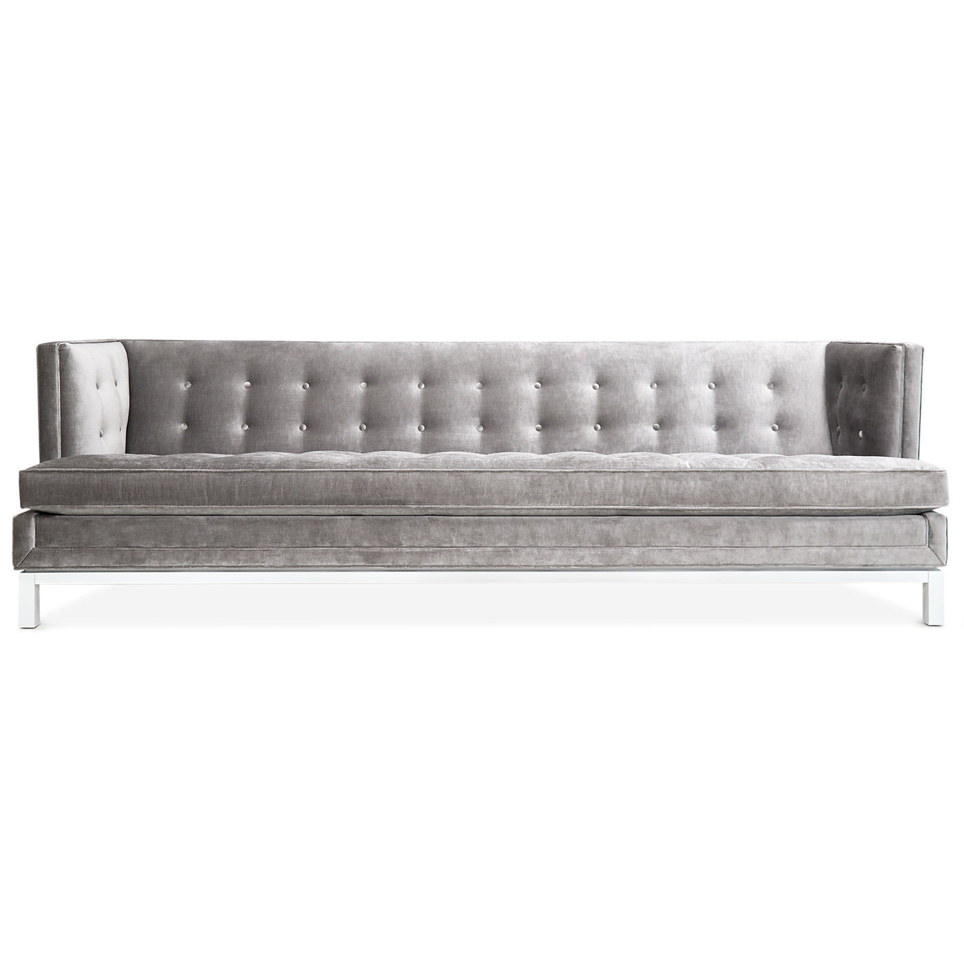 lampert grand t-arm sofa brussels charcoal velvet white base - front view