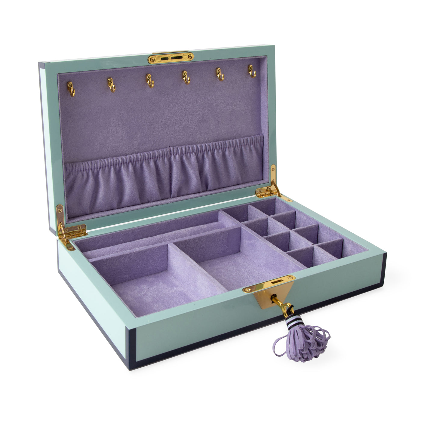le wink jewelry box lacquer blue purple open - angle view