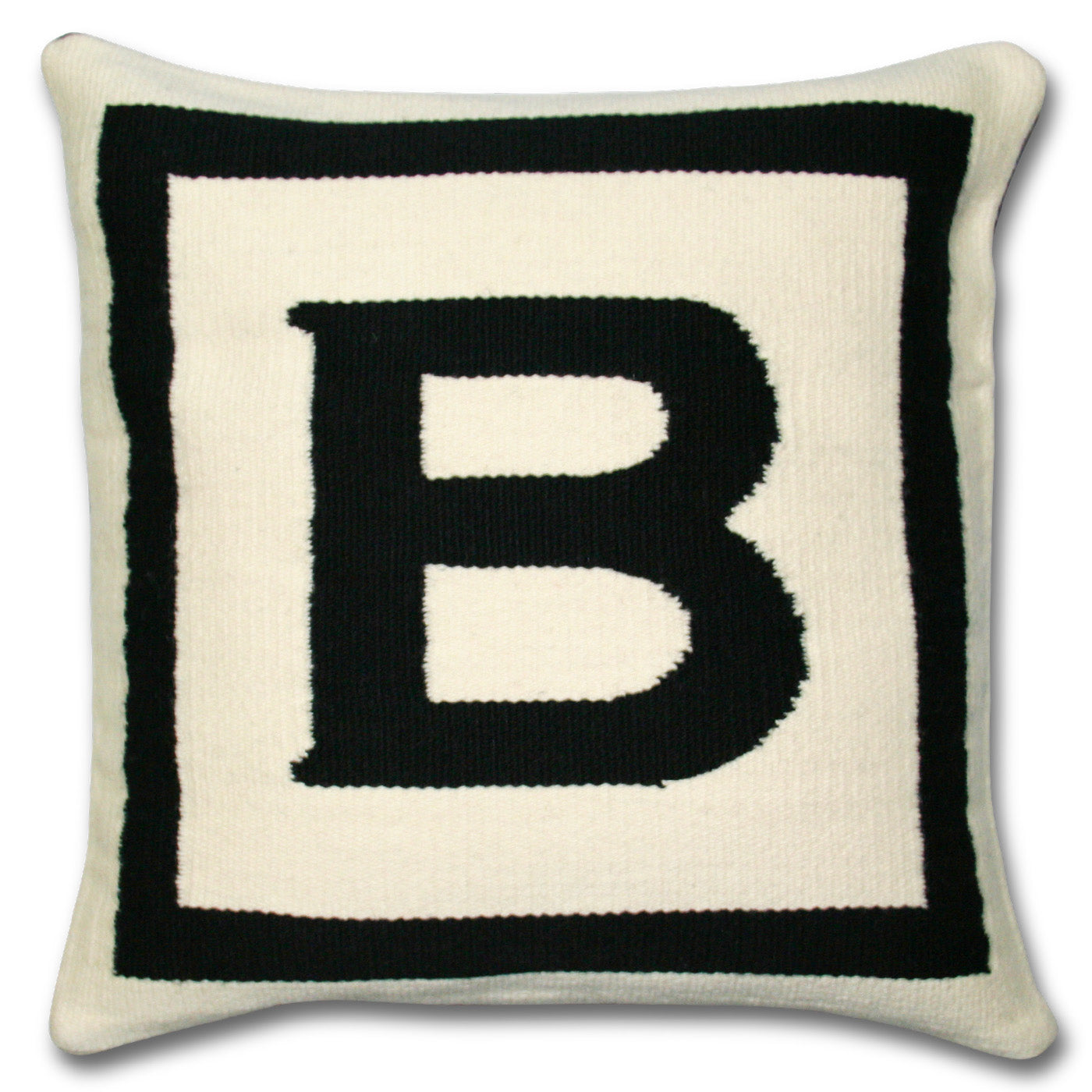 b reversile letter throw pillow wool hand loomed black white - front view