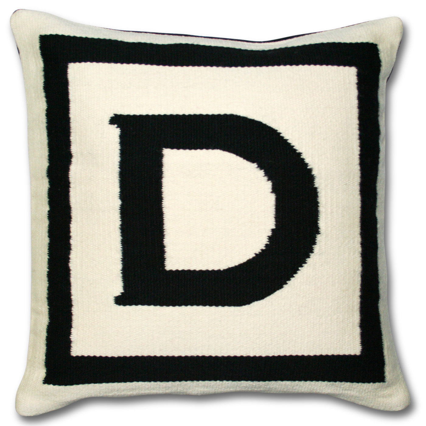 d reversile letter throw pillow wool hand loomed black white - front view