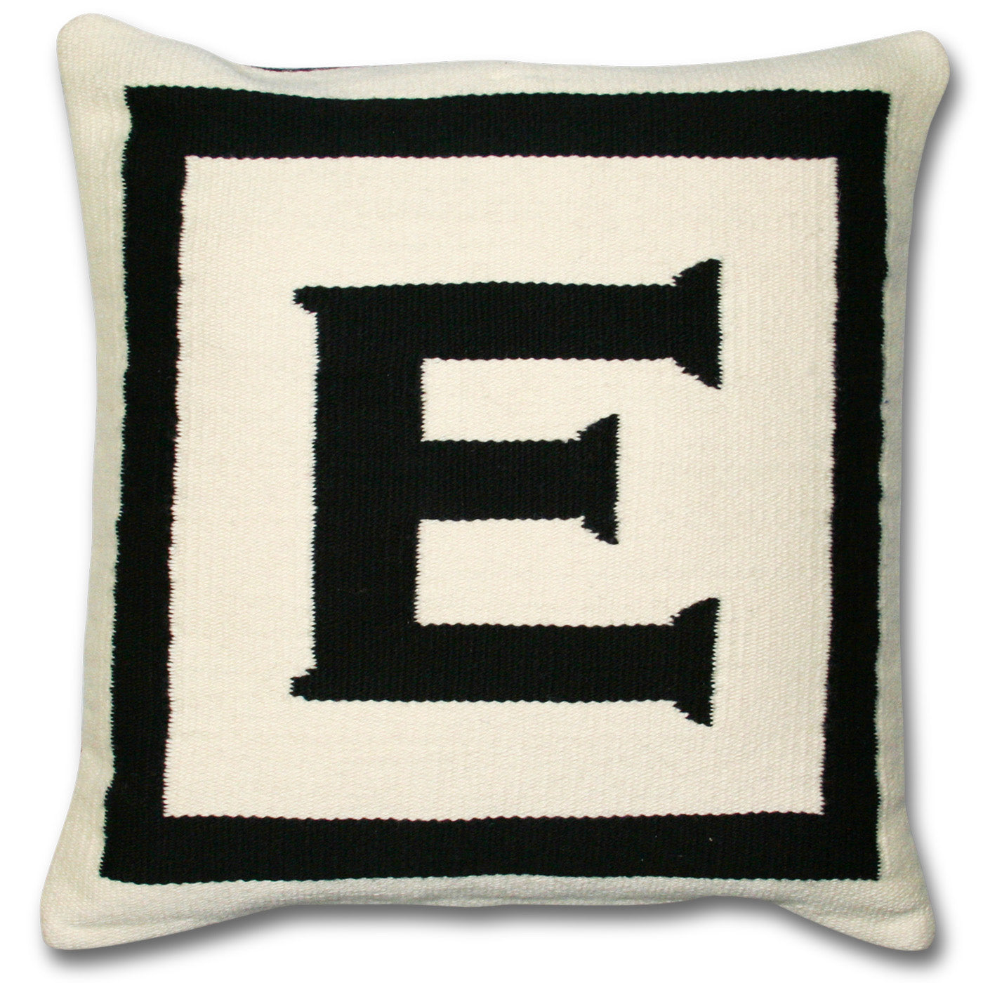 e reversile letter throw pillow wool hand loomed black white - front view