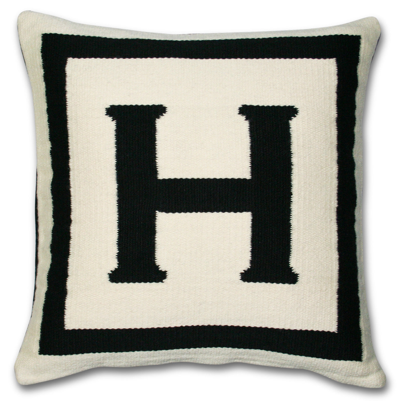 h reversile letter throw pillow wool hand loomed black white - front view