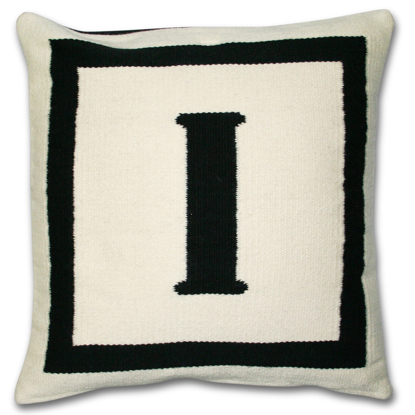 i reversile letter throw pillow wool hand loomed black white - front view