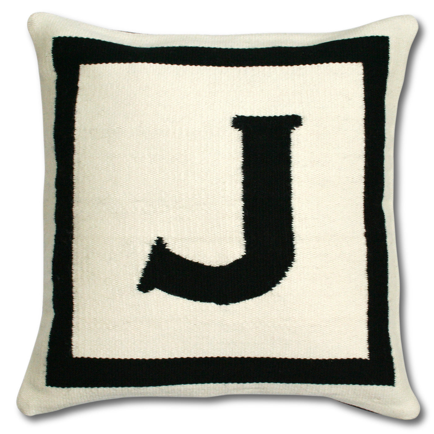 j reversile letter throw pillow wool hand loomed black white - front view