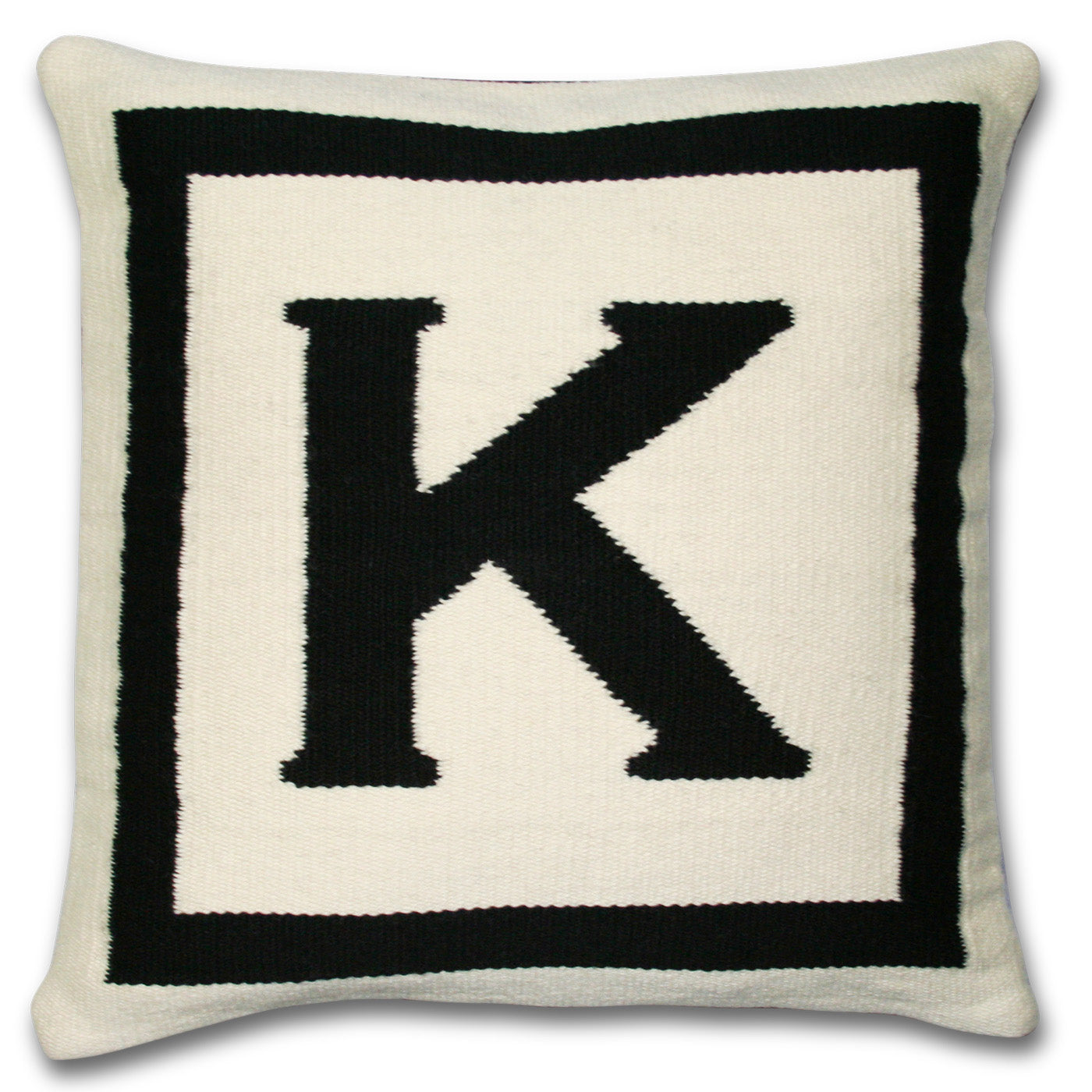 k reversile letter throw pillow wool hand loomed black white - front view