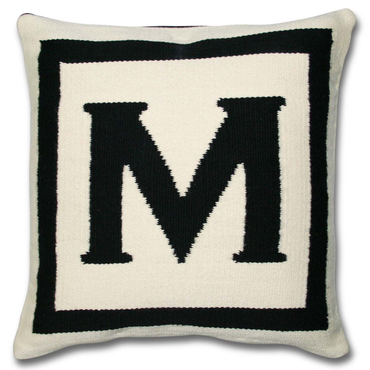 m reversile letter throw pillow wool hand loomed black white - front view
