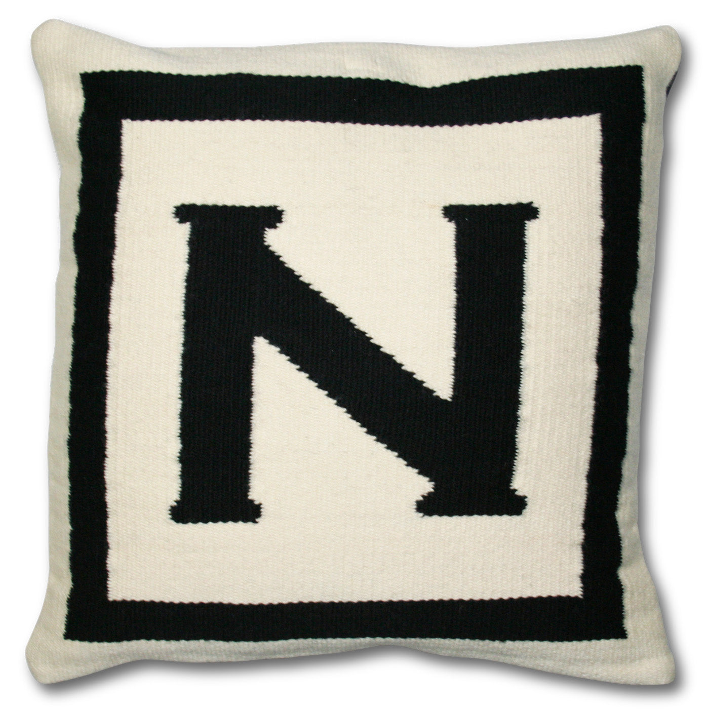 n reversile letter throw pillow wool hand loomed black white - front view