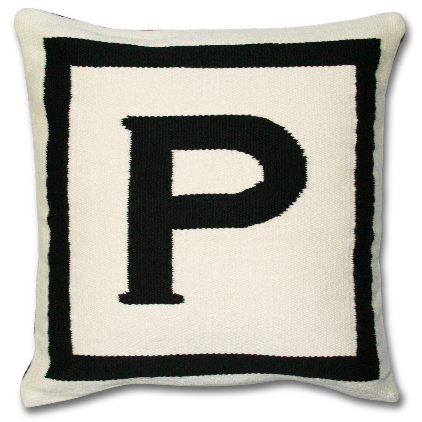 p reversile letter throw pillow wool hand loomed black white - front view