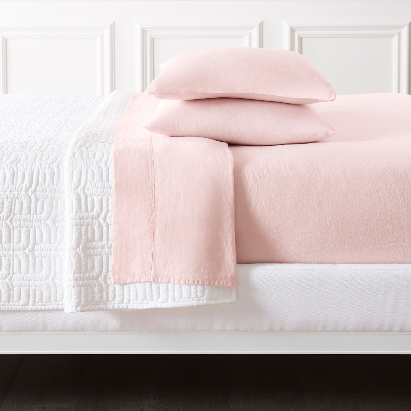 linen sheet set blush pink - folded view
