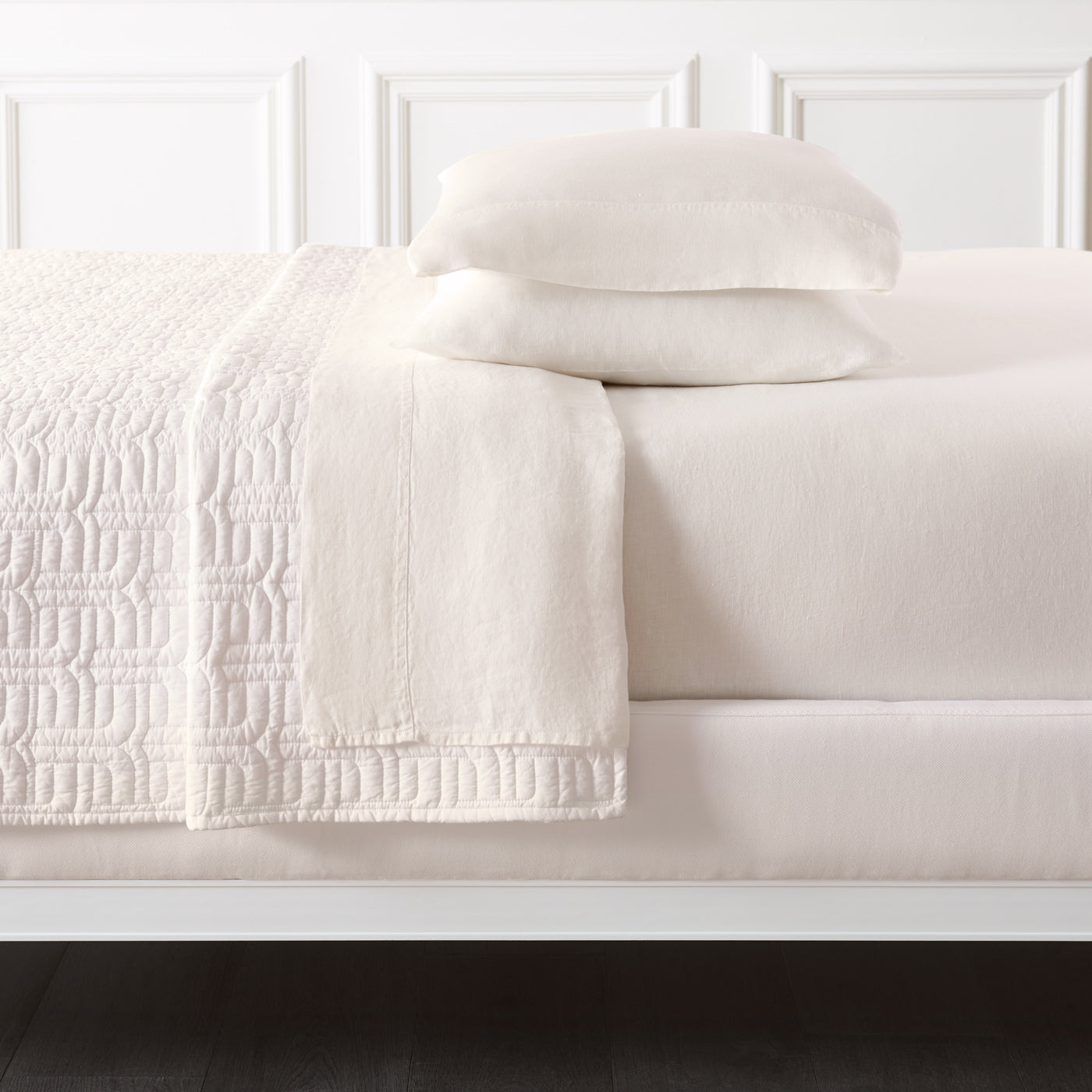 linen sheet set white - front view